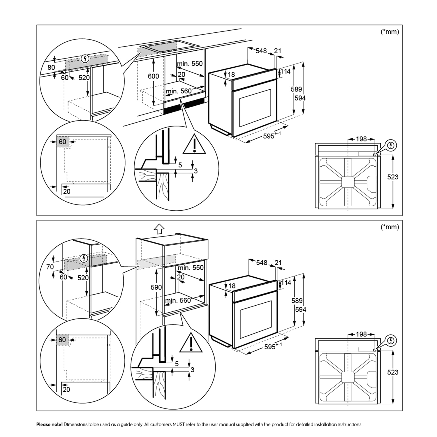 60cm UltimateTaste 500 built-in single oven with 72L capacity